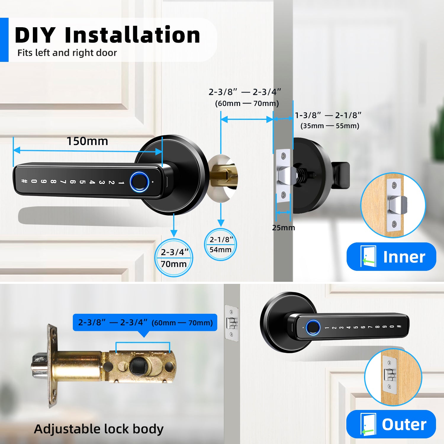 Advanced Fingerprint Smart Lock - Keyless Entry Deadbolt with APP Control and 4 Unlock Options for Home, Office, and More